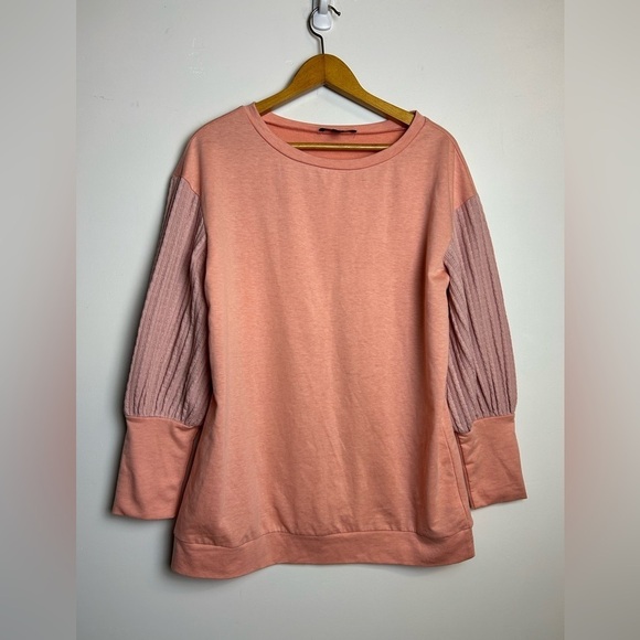 Suzanne Betro Thermal Blouse top Women M Peach Bubble Sleeve Lightweight Soft - Picture 1 of 9